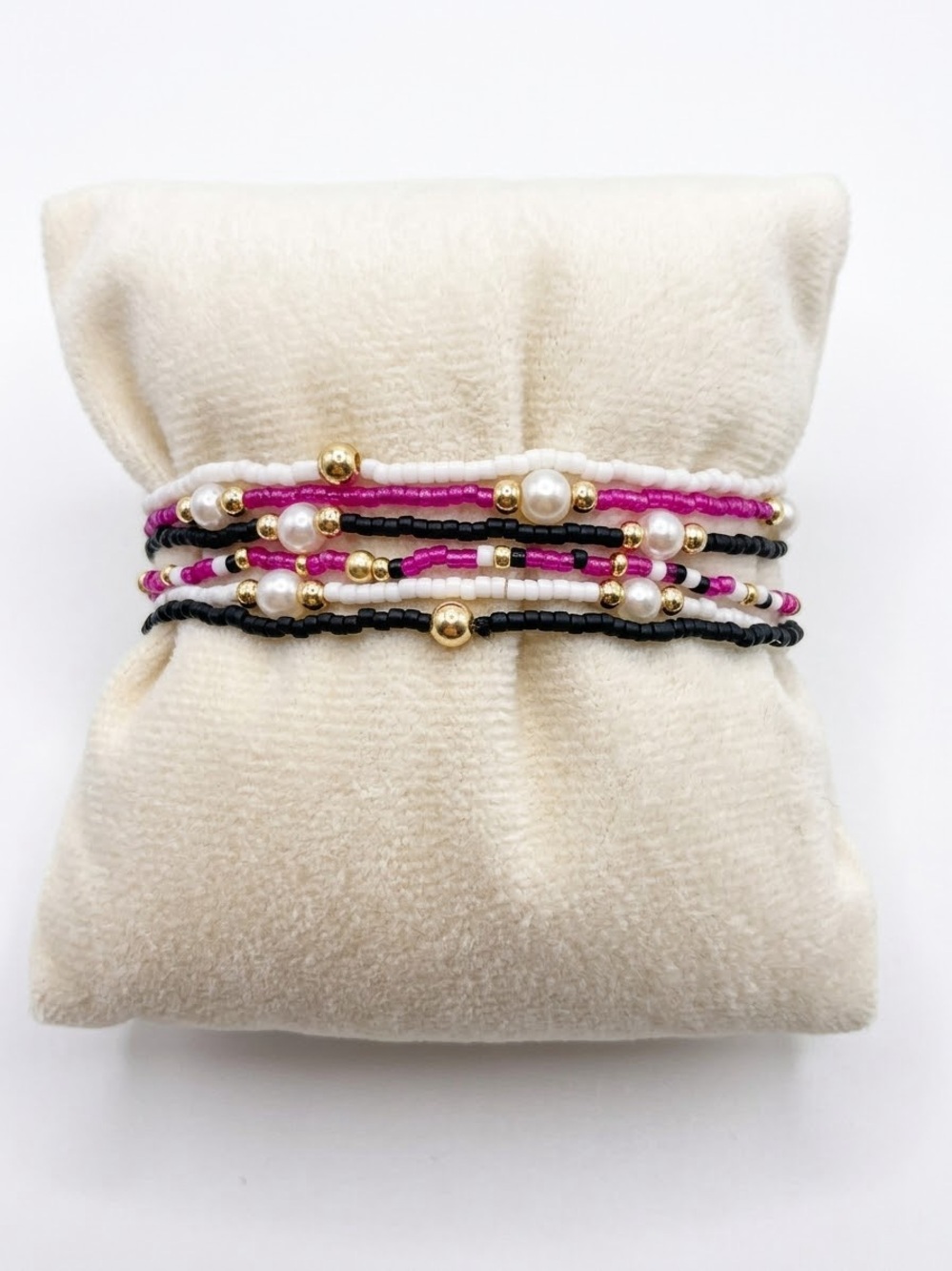 6 pink, white, black, & Gild Stackable Bracelets ENewton Inspired. 6.25”